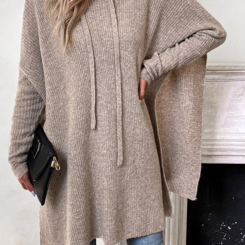 Casual Womens Hooded knit Sweater top Khaki - Picture 2 of 5